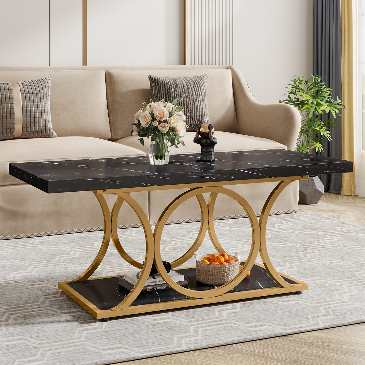 Mercer41 Mattheu Rectangle Faux Marble Coffee Table with Storage only 3.99